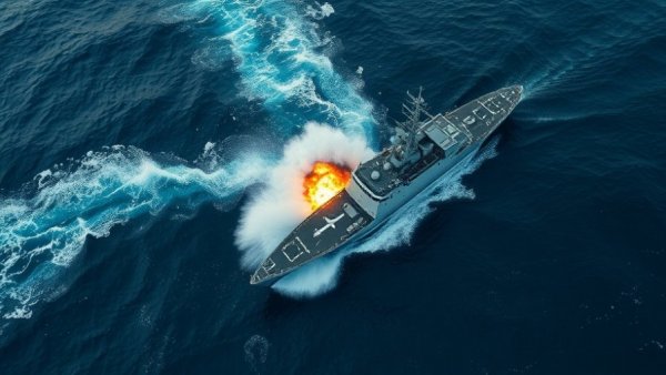 Dutch MoD F21 MK2 torpedoes impact on navy ship, dramatic ocean scene.