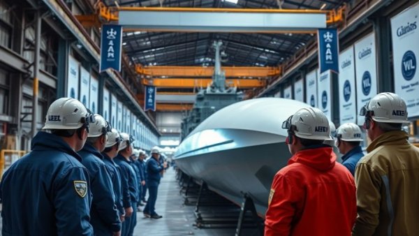 USS Philadelphia Shipbuilding keel authentication ceremony scene with welding helmets.