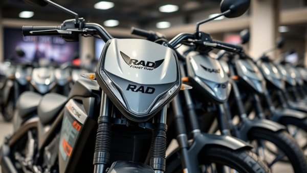 Row of Rad Power Bikes in showroom highlighting modern design.