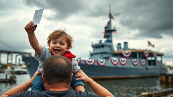 USS Cincinnati returns to San Diego, child waves paper excitedly.