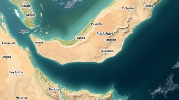 Satellite map of Fujairah, UAE, showing tanker attack location.