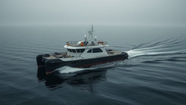 Tugboat with electric propulsion technology navigating calm waters.