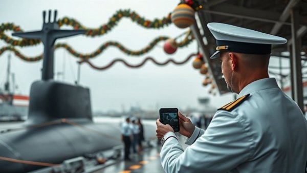 Submarine service hub in Singapore during a dock ceremony.