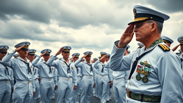Sailors saluting officer, Indo-Pacific engagements ceremony.