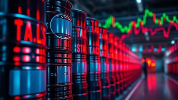Oil barrels with financial graph, illustrating oil price flows.