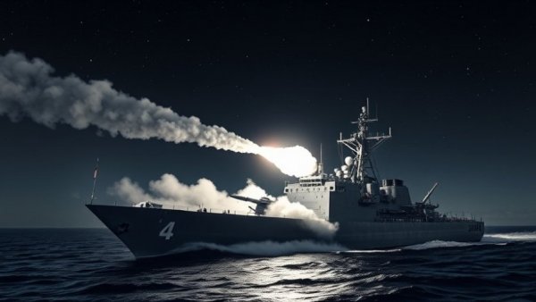 Al Fulk LPD launches missile at night with dramatic smoke