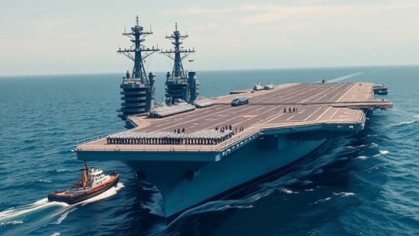 USS George H.W. Bush carrier strike group deployment with tugboats.