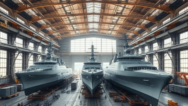 France FDI frigate construction in industrial shipyard