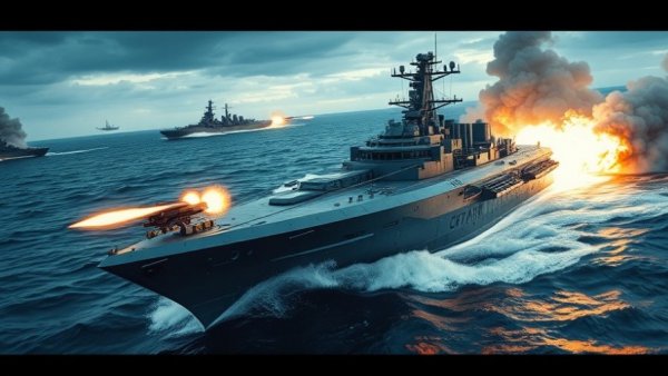 Futuristic warship in battle, representing Trump's $1.5 trillion defense budget.