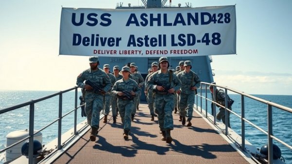Naval crew on pier during USS Ashland wartime operation