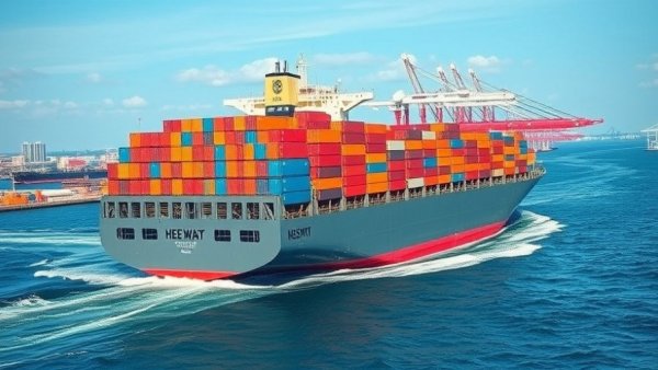 Largest container vessel at Port Tampa Bay with city skyline in view.