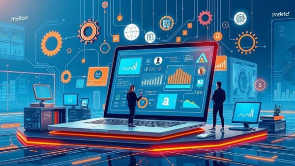 Illustration depicting the future of software engineering with futuristic tech elements.