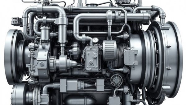 Industrial engine for M/V Larry Gravely towboat, complex design, metallic grey.