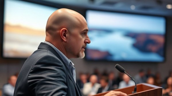 Conference speaker discussing Russian cyber attacks on infrastructure.