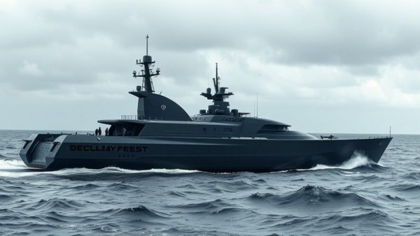 Modern navy ship construction in rough seas, showcasing shipbuilding design.