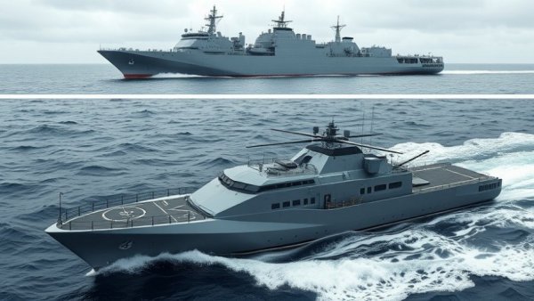 Marinette Marine Navy contract ships in ocean.