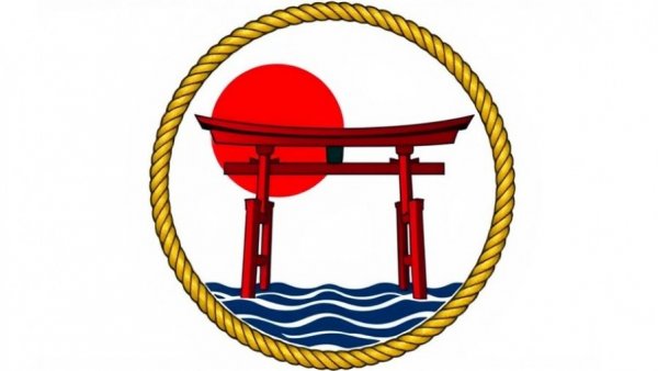 Emblem design featuring a torii gate and sun, French Navy theme