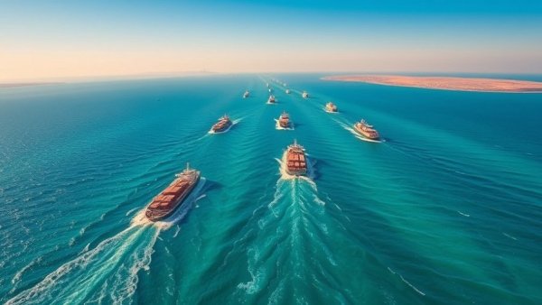 Strait of Hormuz reopening with ships navigating clear waters.