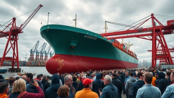 Wärtsilä Erik Thun Partnership ship launch with crowd observing.