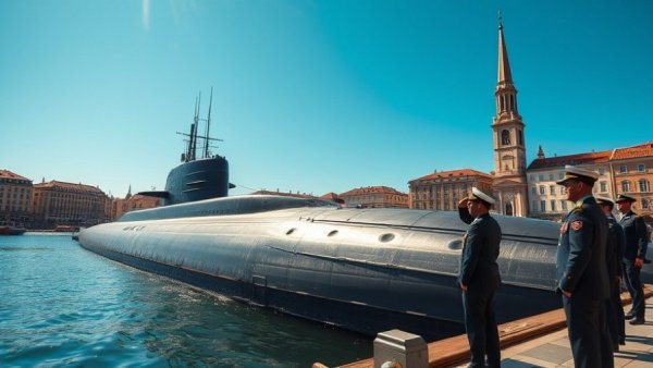 Naval officials visiting a submarine highlighting India's submarine capabilities.