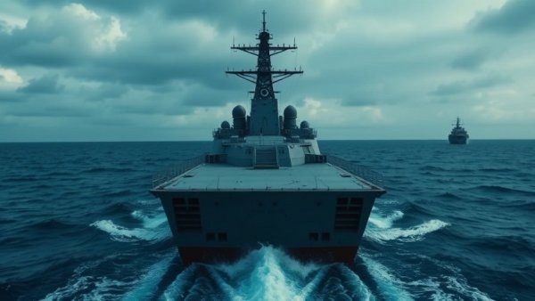Warship on ocean symbolizing shipbuilding strategies