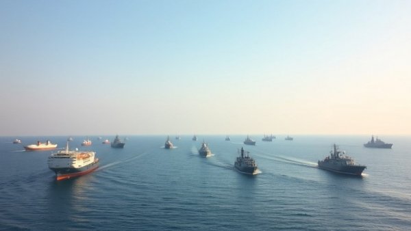 Commercial and military ships in Strait of Hormuz