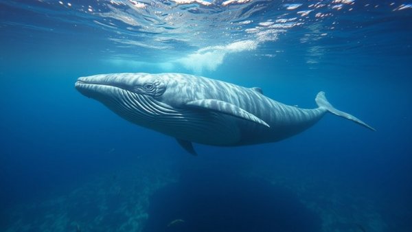 Whale swimming underwater, showcasing seafloor science.