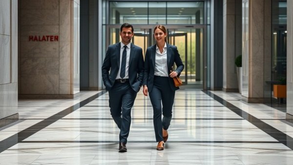 Musk vs OpenAI trial insights, business professionals exiting building