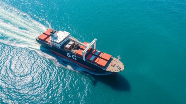 Aerial view of a large cargo ship in turquoise waters, maritime lien case.