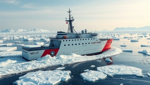 USCG Arctic Security Cutter navigating icy waters.