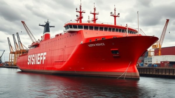 Vard Electro lifecycle upgrade on red offshore vessel at port.