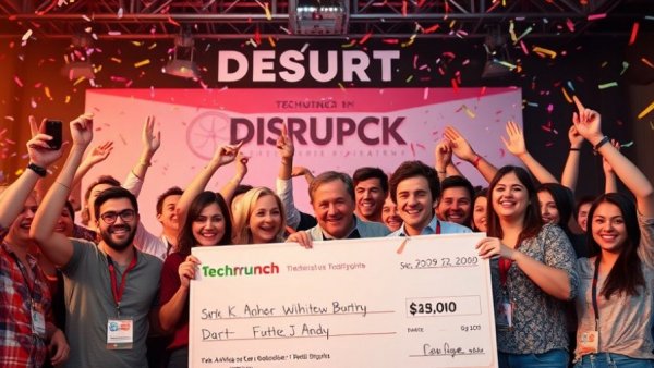 Startup Battlefield 200 winners celebrate with large check at TechCrunch.