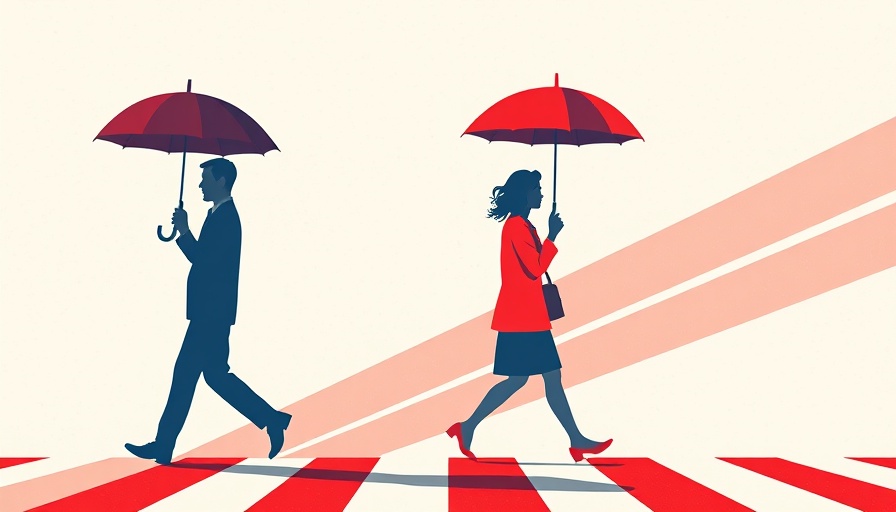 Abstract illustration of figures with umbrellas in vibrant colors, AI search optimization