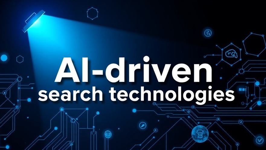 Promotional digital poster showcasing disruptive technology trends 2025 with AI-driven search icons.