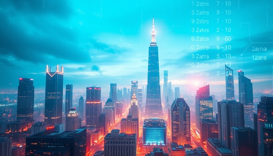 Futuristic cityscape with data overlay, representing insurance violations.