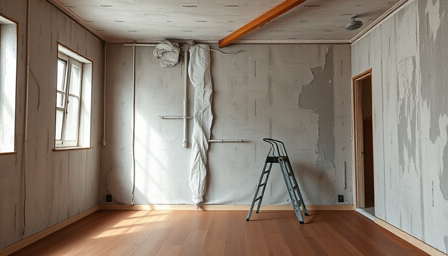 Unfinished room with ladder during home renovation technology setup.