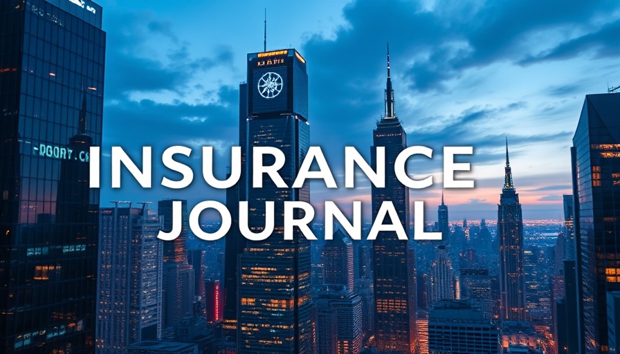 Futuristic cityscape with data overlay and 'Insurance Journal' text