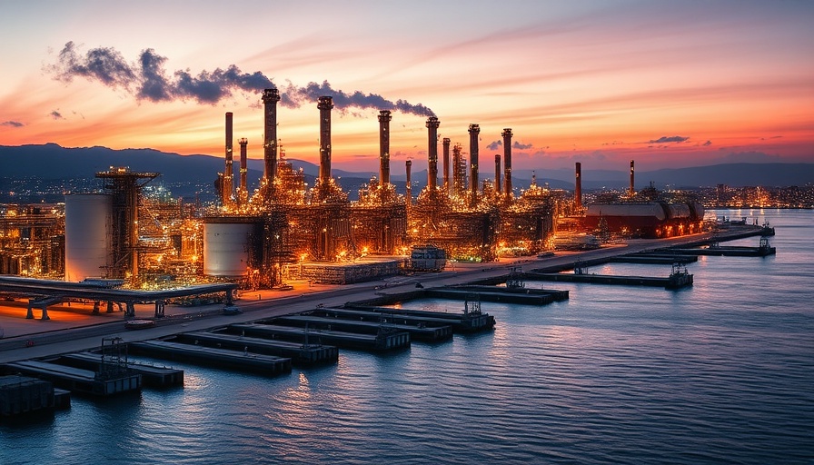 Aerial twilight view of illuminated oil refinery for value chain optimization.