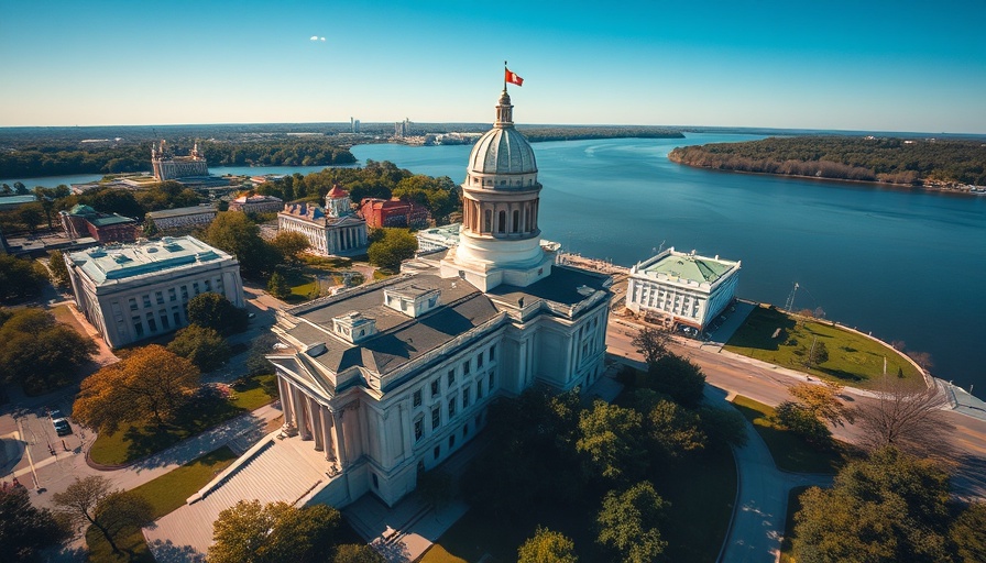 Aerial view of Louisiana State Capitol and surroundings for property insurance context