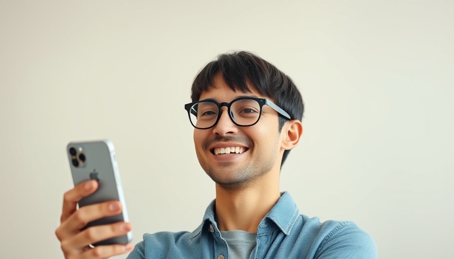 Person holding smartphone with search bar overlay, modern photo.