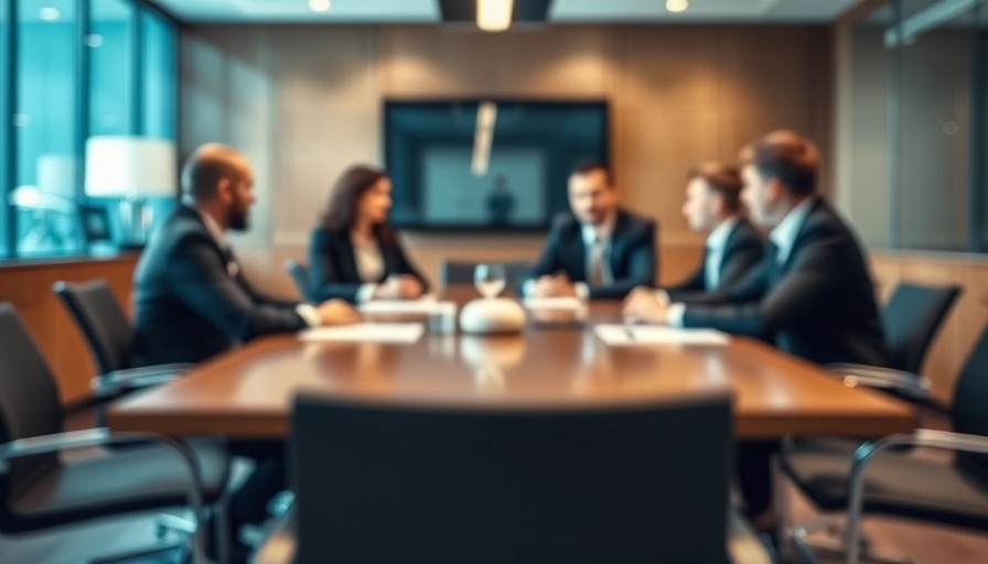 Blurred business meeting with executives in a conference room, Everest Group CEO.