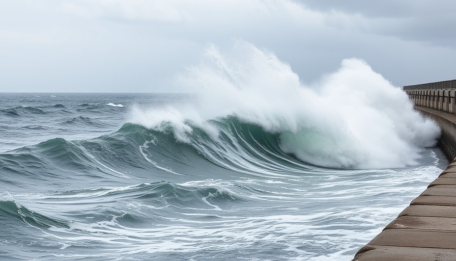 Storm Éowyn waves crashing violently against a seawall.