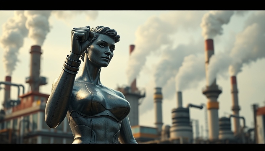 Cyberpunk 2077 futuristic statue in industrial cityscape.