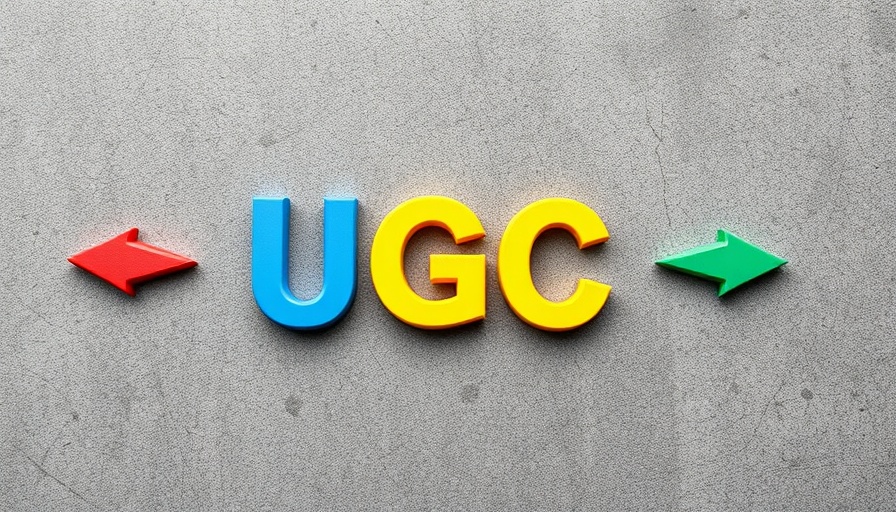 Colorful UGC representation with arrows on gray background.