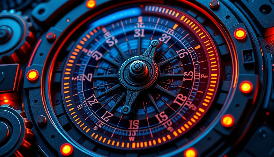 Futuristic compass with glowing accents in a sci-fi setting.