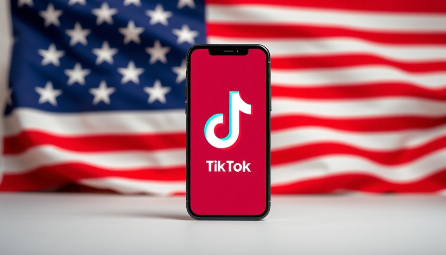 TikTok logo on phone with American flag, TikTok ownership concept.