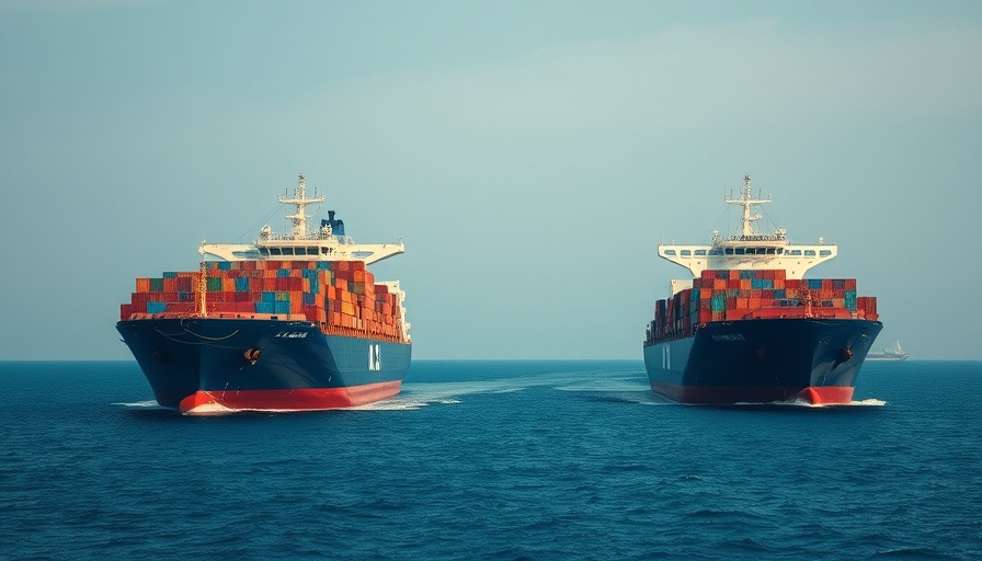 Cargo ships on calm Red Sea shipping route under clear sky.