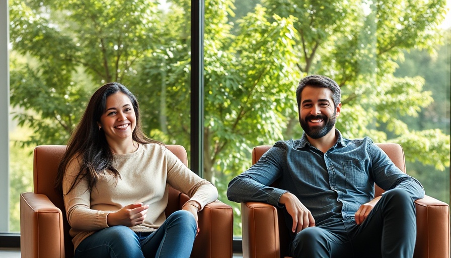 Two colleagues sitting in modern chairs with greenery backdrop at SuperOps.