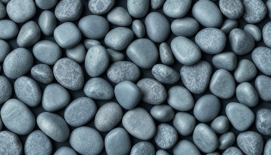 Smooth gray stones on a dark surface, conveying tranquility.