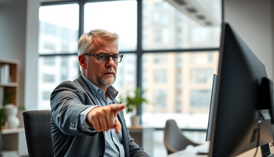 Middle-aged man in office using computer, illustrating responsible AI.